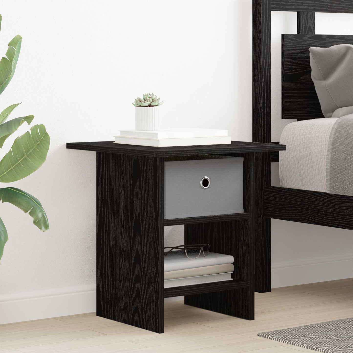 Nachtkastje 2 pcs Zwart Eiken 41 x 40 x 45 cm Bewerkt hout is nu te koop bij PeponiXL, paradijselijk wonen!