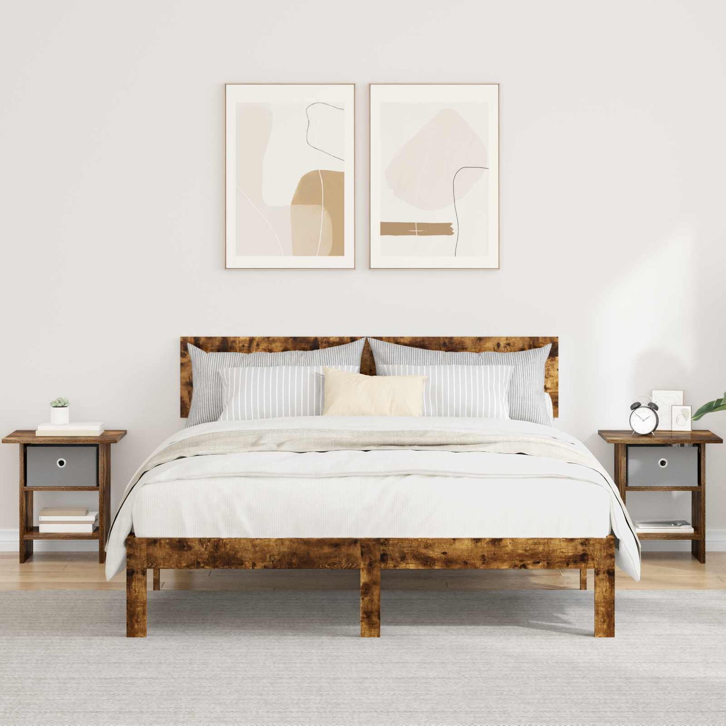 Nachtkastje 2 pcs Gerookt eiken 41 x 40 x 45 cm Bewerkt hout is nu te koop bij PeponiXL, paradijselijk wonen!