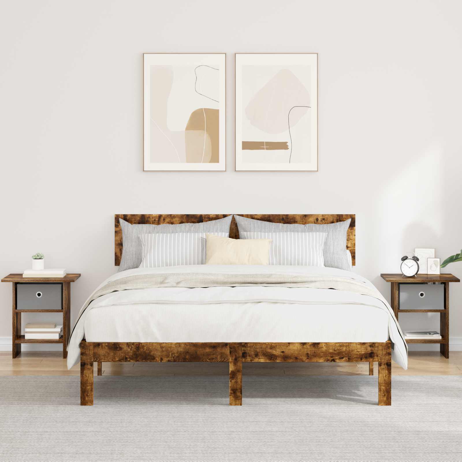 Nachtkastje 2 pcs Gerookt eiken 41 x 40 x 45 cm Bewerkt hout is nu te koop bij PeponiXL, paradijselijk wonen!