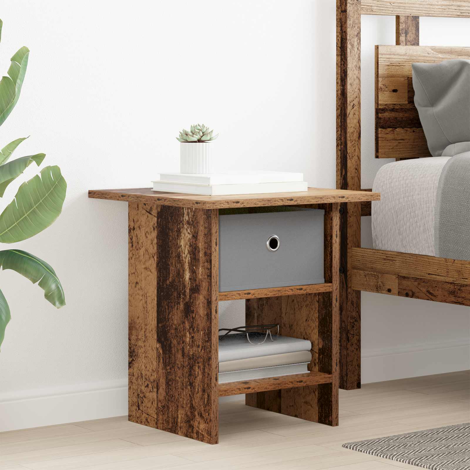 Nachtkastje met lade Oudhout 41 x 40 x 45 cm Bewerkt hout is nu te koop bij PeponiXL, paradijselijk wonen!