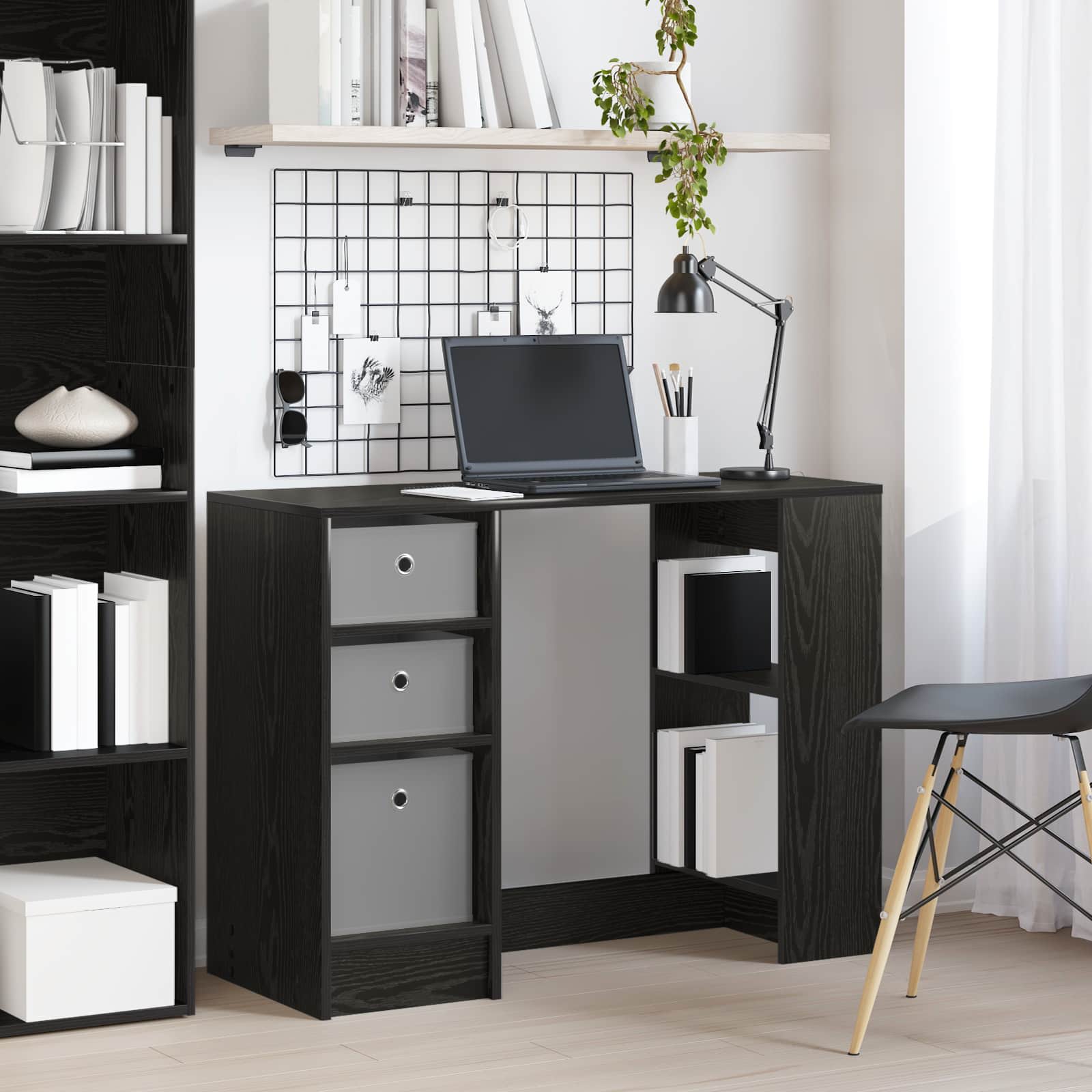Bureau met lade Zwart Eiken 100 x 40 x 75 cm Bewerkt hout is nu te koop bij PeponiXL, paradijselijk wonen!