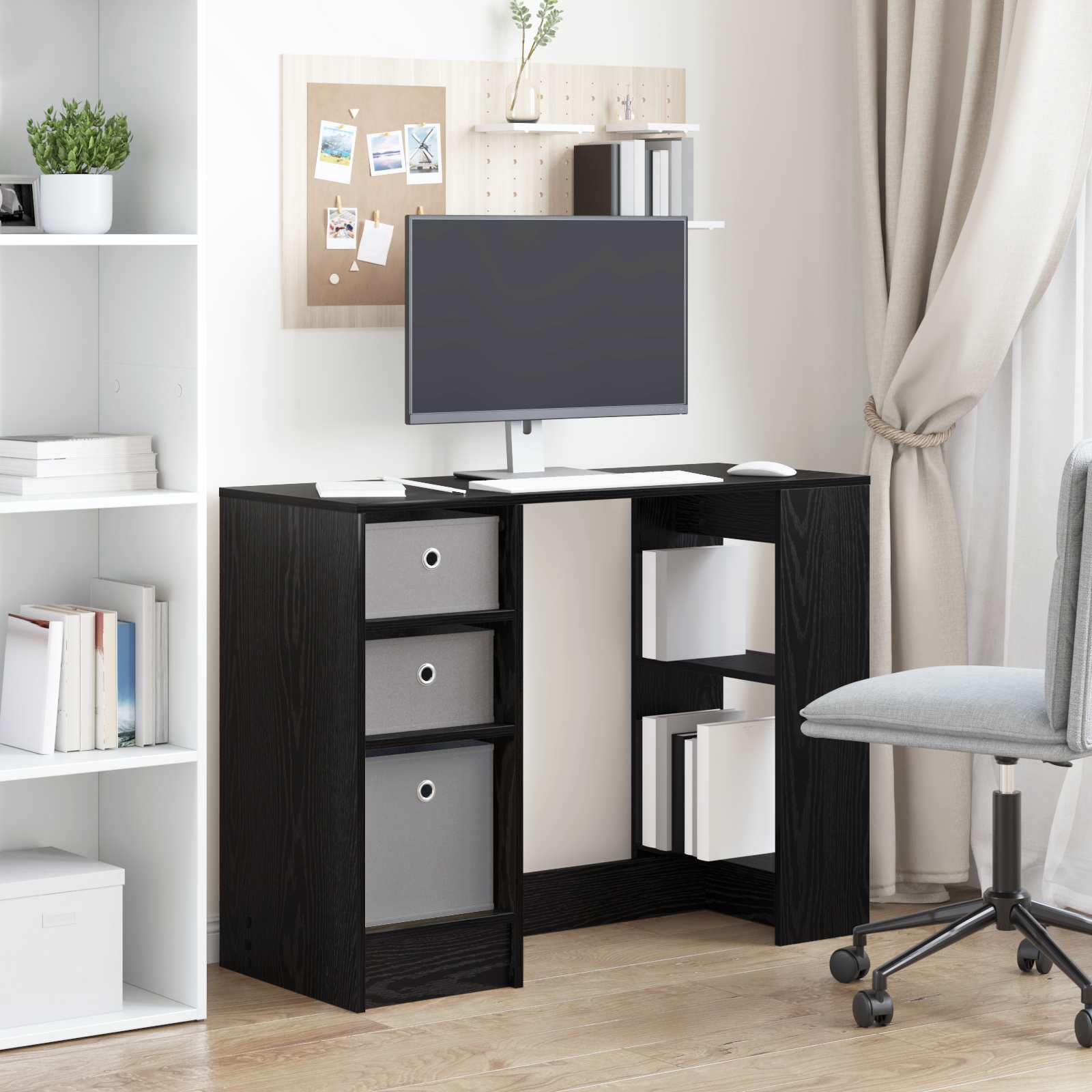 Bureau met lade Zwart Eiken 100 x 40 x 75 cm Bewerkt hout is nu te koop bij PeponiXL, paradijselijk wonen!