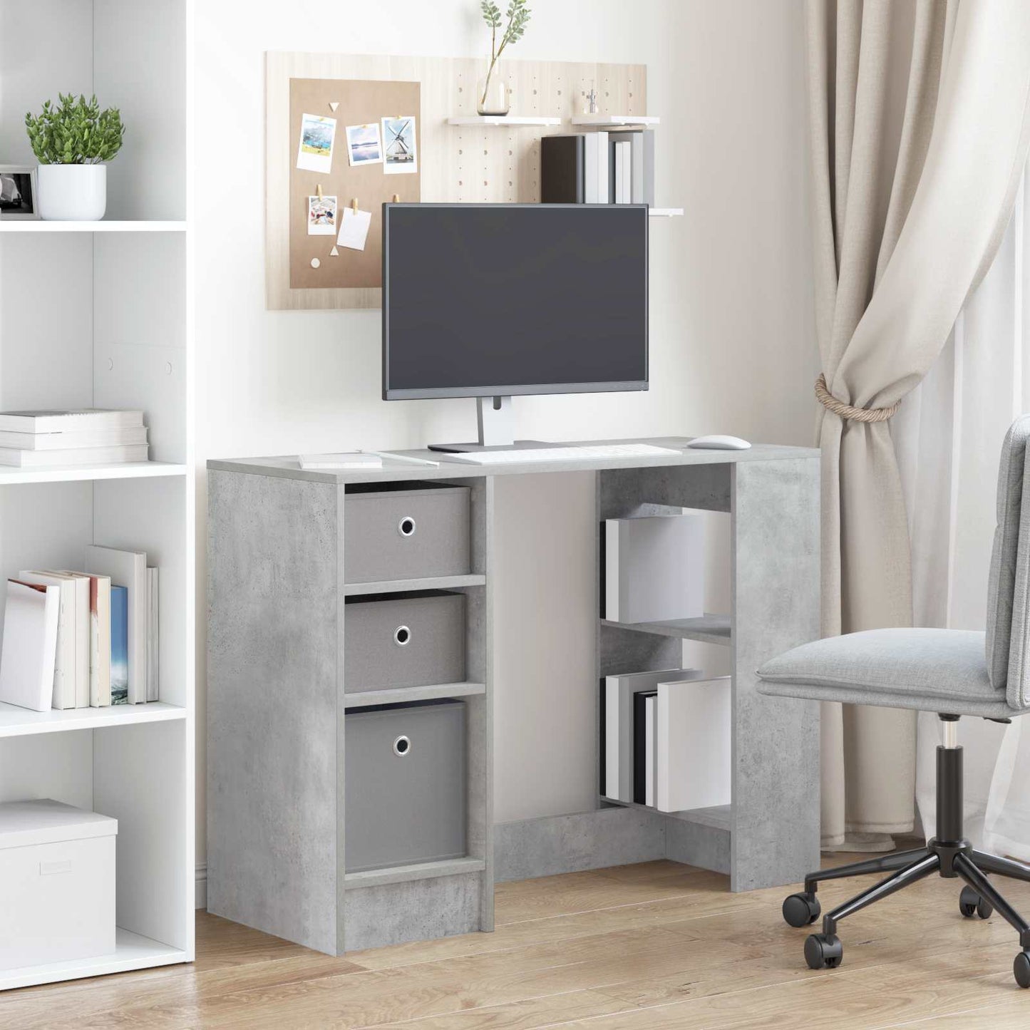 Bureau met lade Beton Grijs 100 x 40 x 75 cm Bewerkt hout is nu te koop bij PeponiXL, paradijselijk wonen!