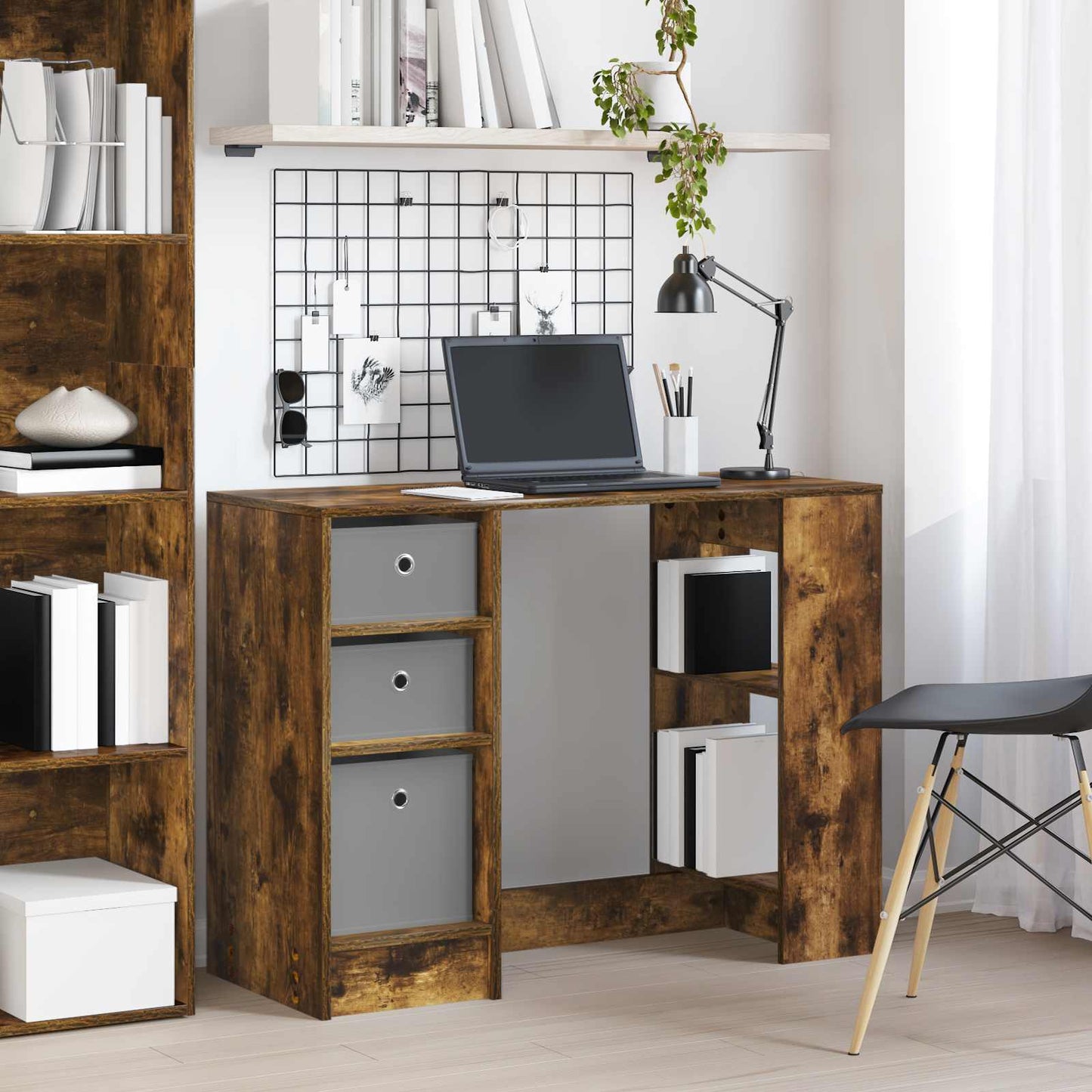 Bureau met lade Gerookt eiken 100 x 40 x 75 cm Bewerkt hout is nu te koop bij PeponiXL, paradijselijk wonen!