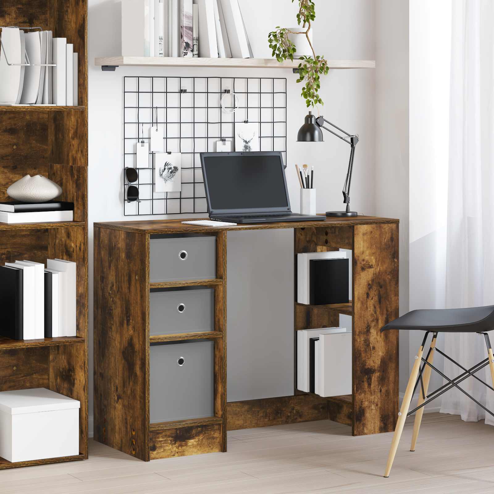 Bureau met lade Gerookt eiken 100 x 40 x 75 cm Bewerkt hout is nu te koop bij PeponiXL, paradijselijk wonen!