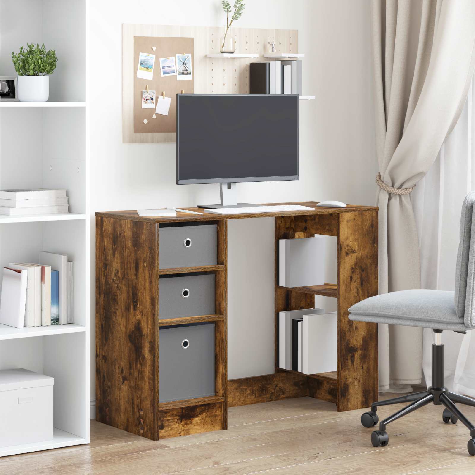 Bureau met lade Gerookt eiken 100 x 40 x 75 cm Bewerkt hout is nu te koop bij PeponiXL, paradijselijk wonen!