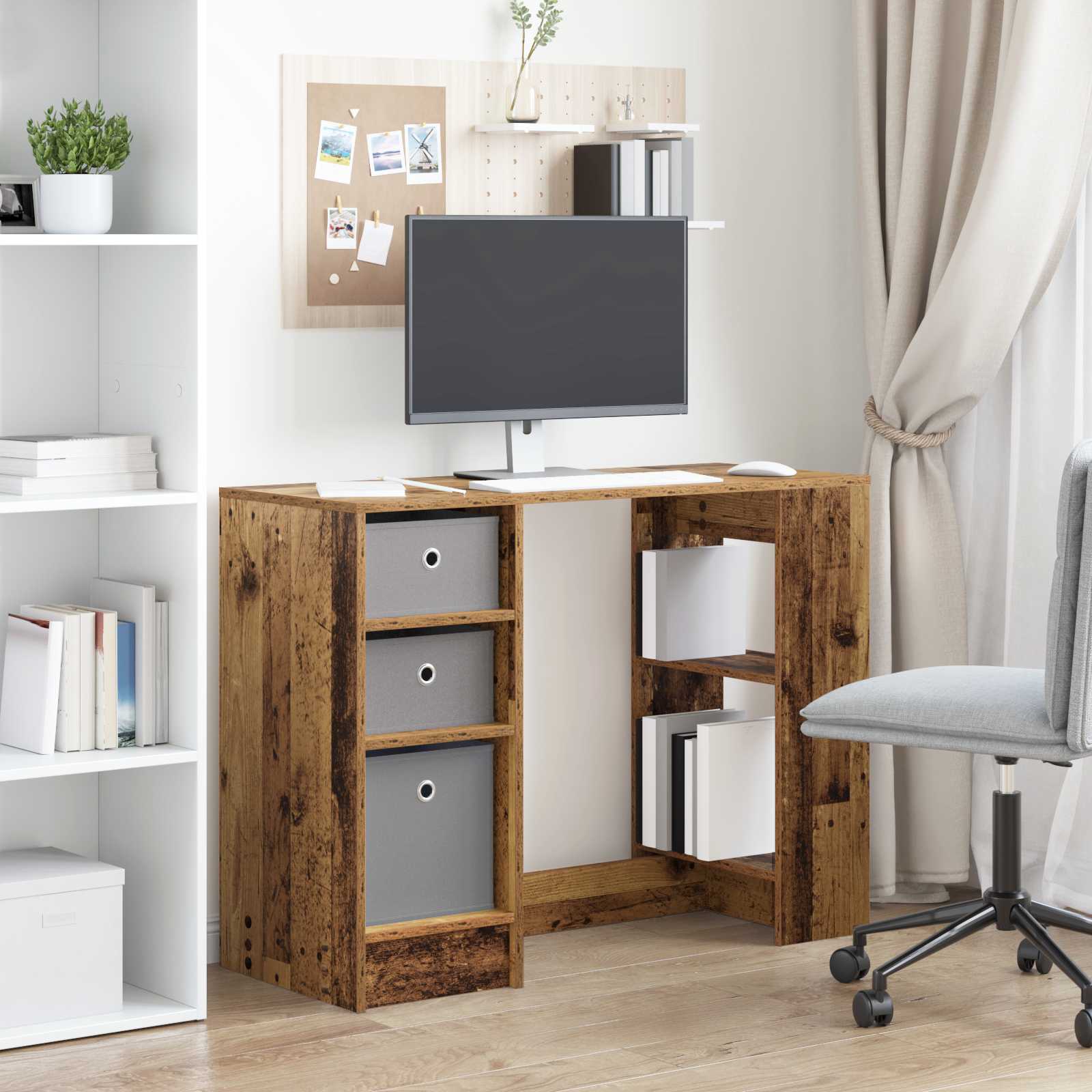 Bureau met lade met plank Oudhout 100 x 40 x 75 cm Bewerkt hout is nu te koop bij PeponiXL, paradijselijk wonen!