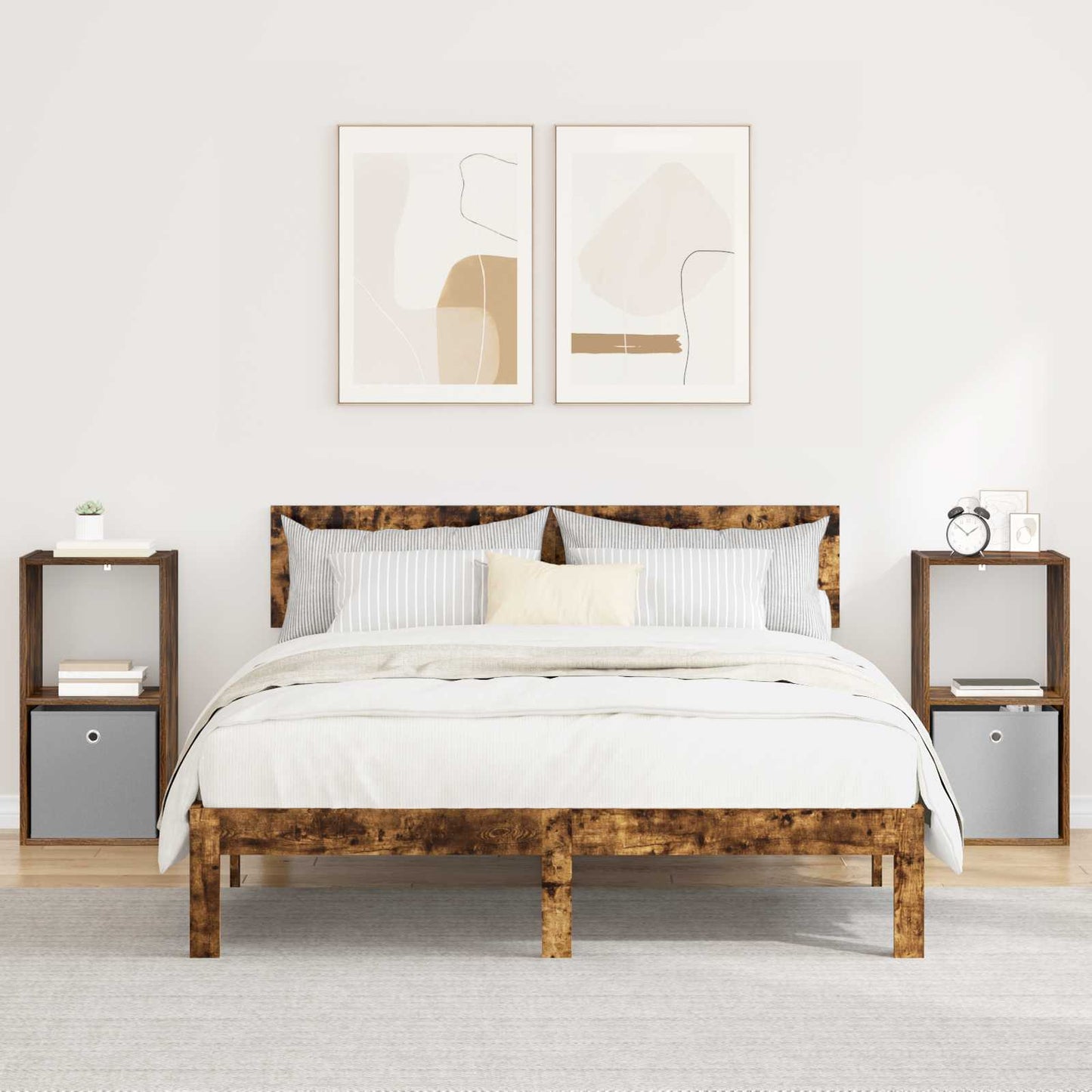 Nachtkastje 2 pcs Gerookt eiken 35 x 32 x 68,5 cm Bewerkt hout is nu te koop bij PeponiXL, paradijselijk wonen!