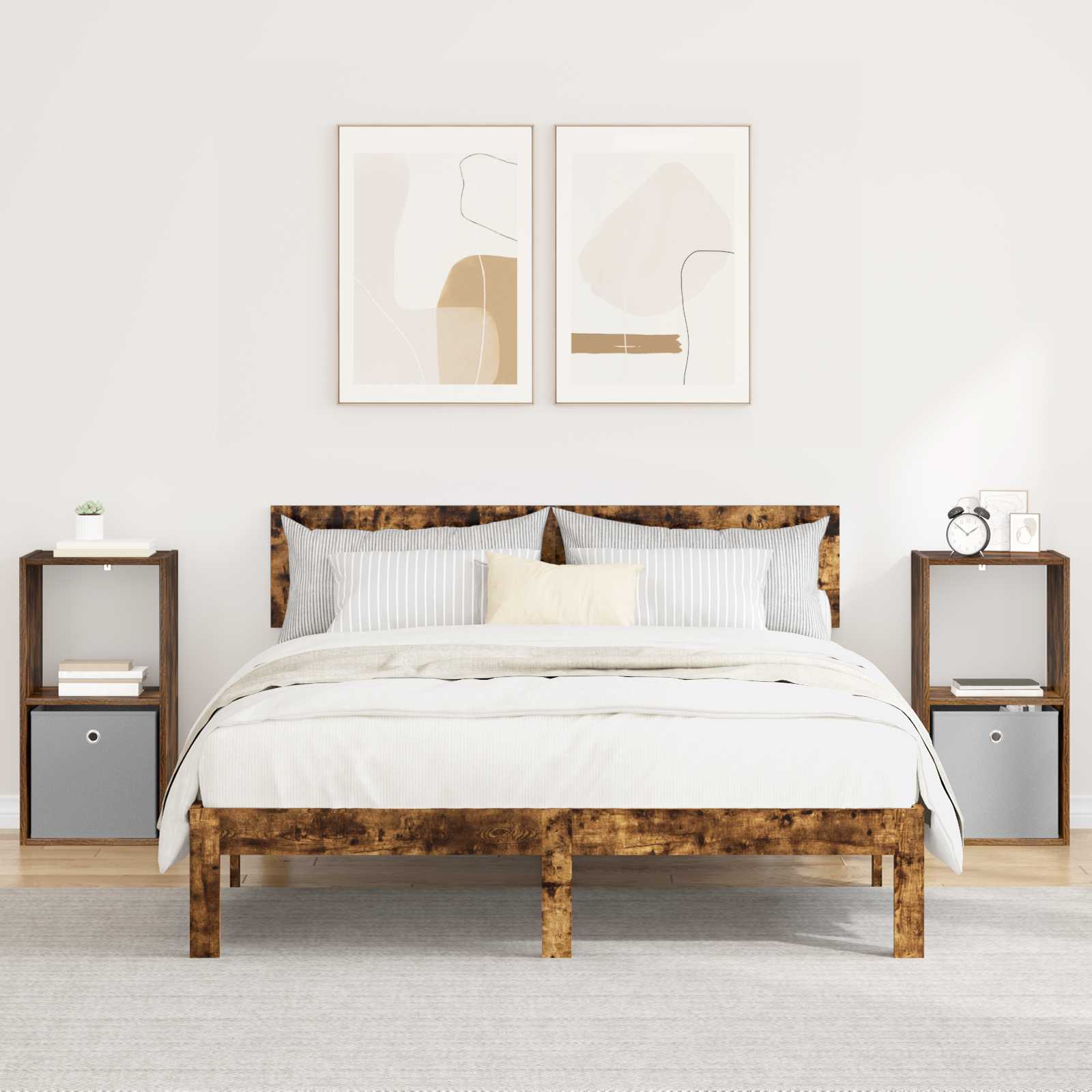 Nachtkastje 2 pcs Gerookt eiken 35 x 32 x 68,5 cm Bewerkt hout is nu te koop bij PeponiXL, paradijselijk wonen!