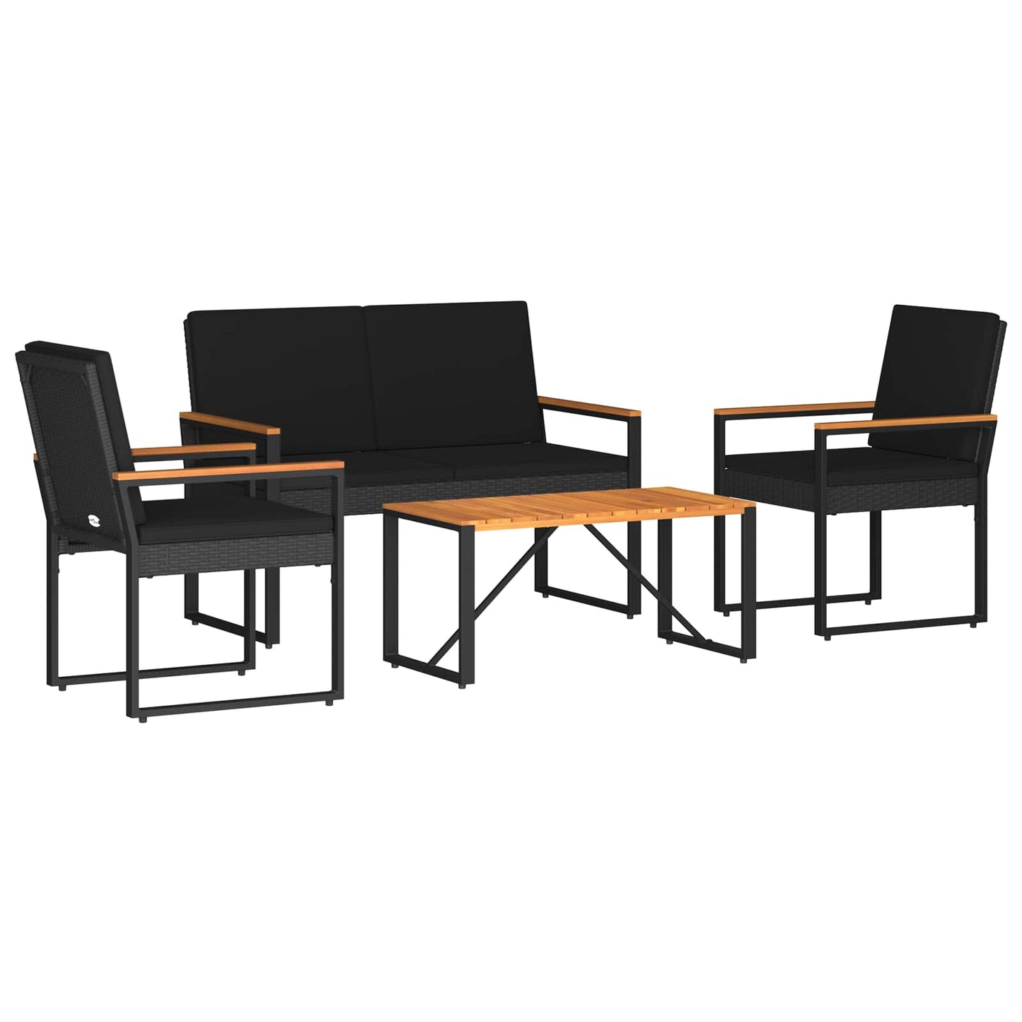 Buitenmeubelset met kussen 4 pcs Zwart poly rattan is nu te koop bij PeponiXL, paradijselijk wonen!