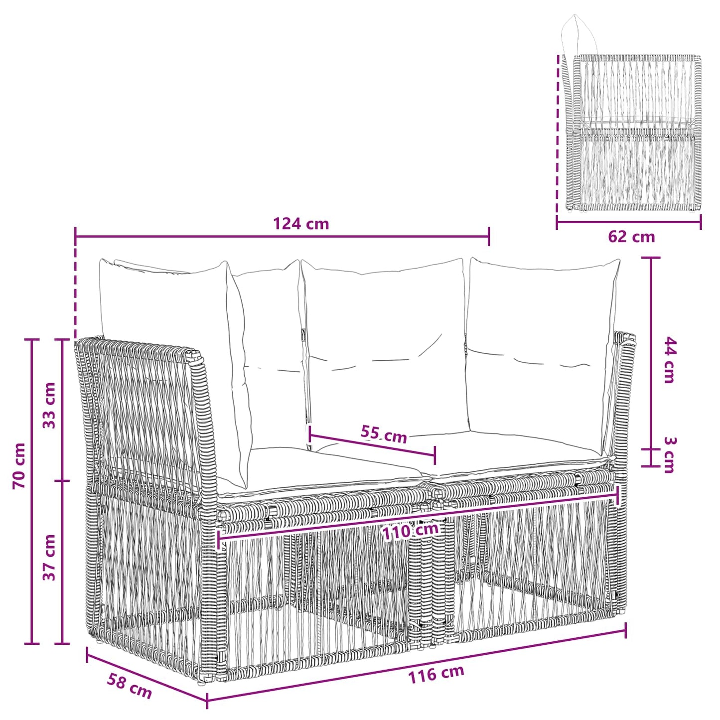 Tuinbank 2-Aantal zitplaatsen Beige poly rattan is nu te koop bij PeponiXL, paradijselijk wonen!
