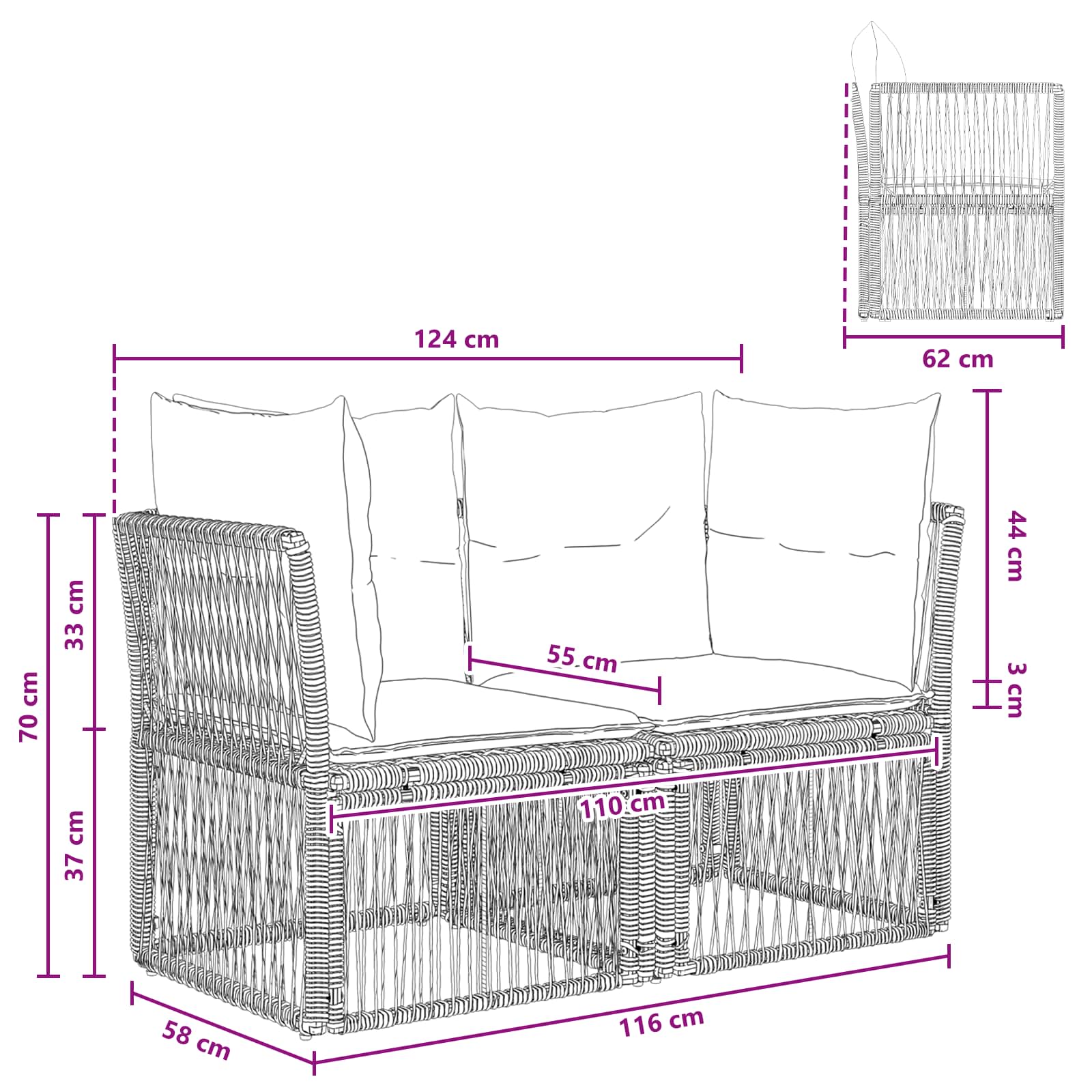 Tuinbank 2-Aantal zitplaatsen Beige poly rattan is nu te koop bij PeponiXL, paradijselijk wonen!