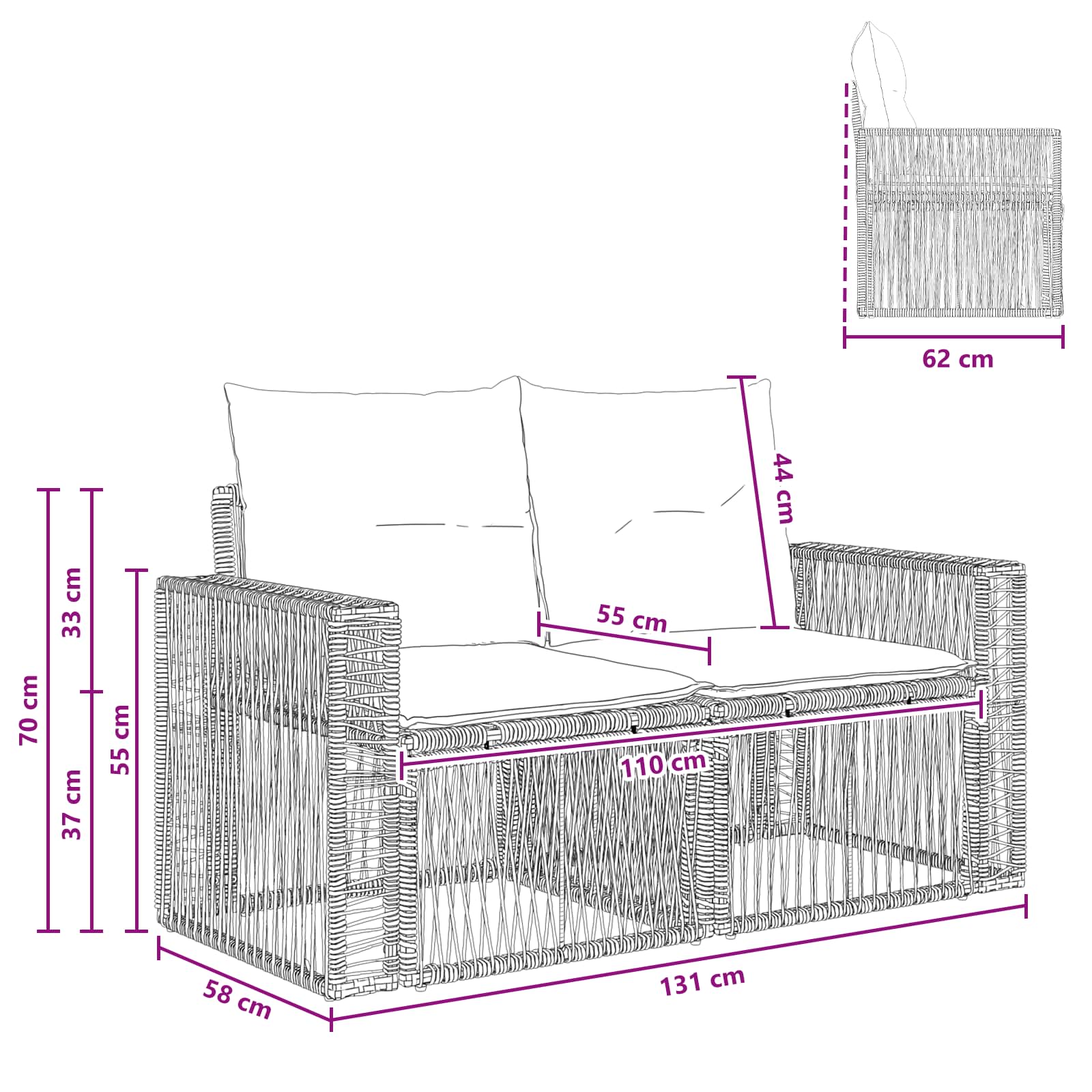 Tuinbank 2-Aantal zitplaatsen Beige poly rattan is nu te koop bij PeponiXL, paradijselijk wonen!