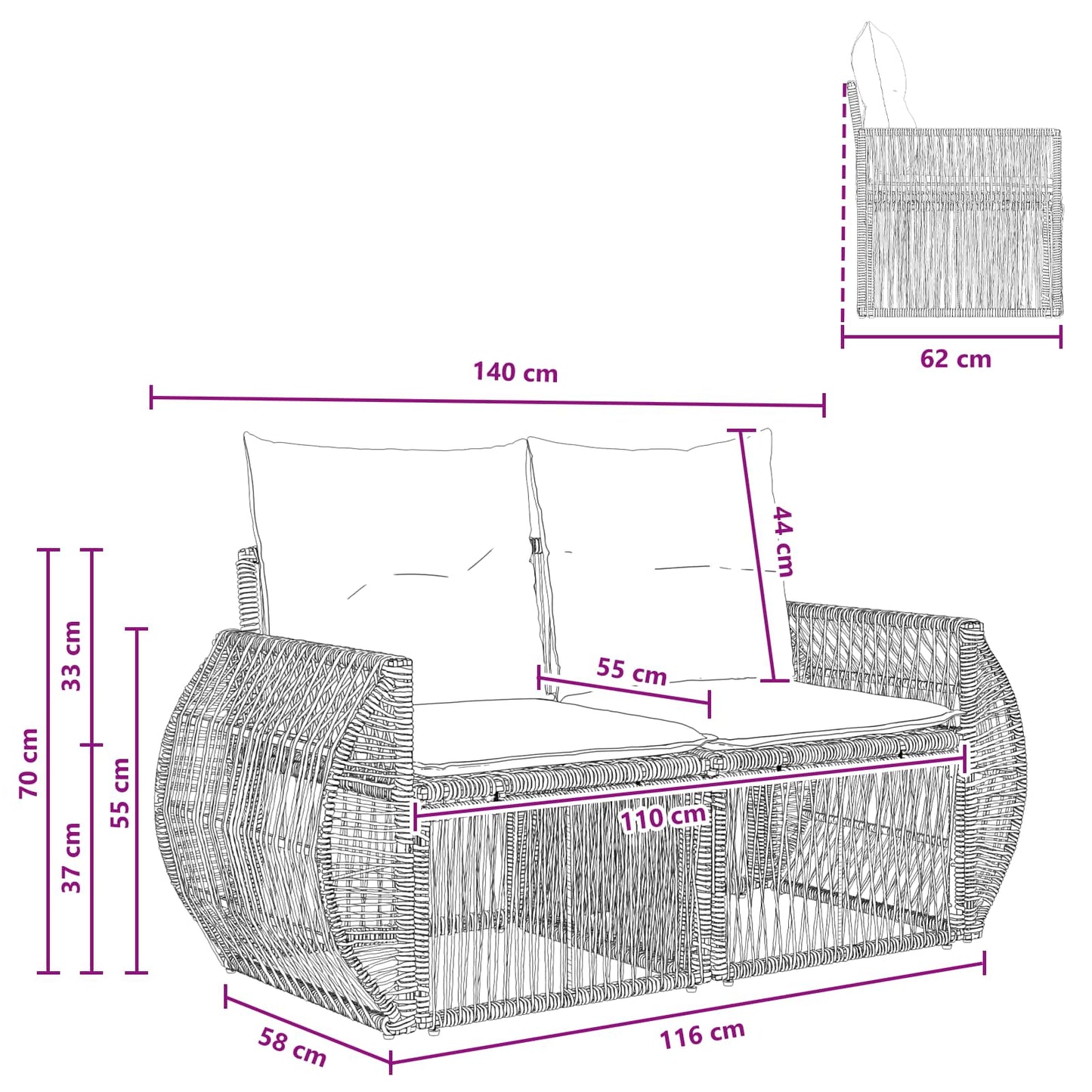 Tuinbank 2-Aantal zitplaatsen Beige poly rattan is nu te koop bij PeponiXL, paradijselijk wonen!