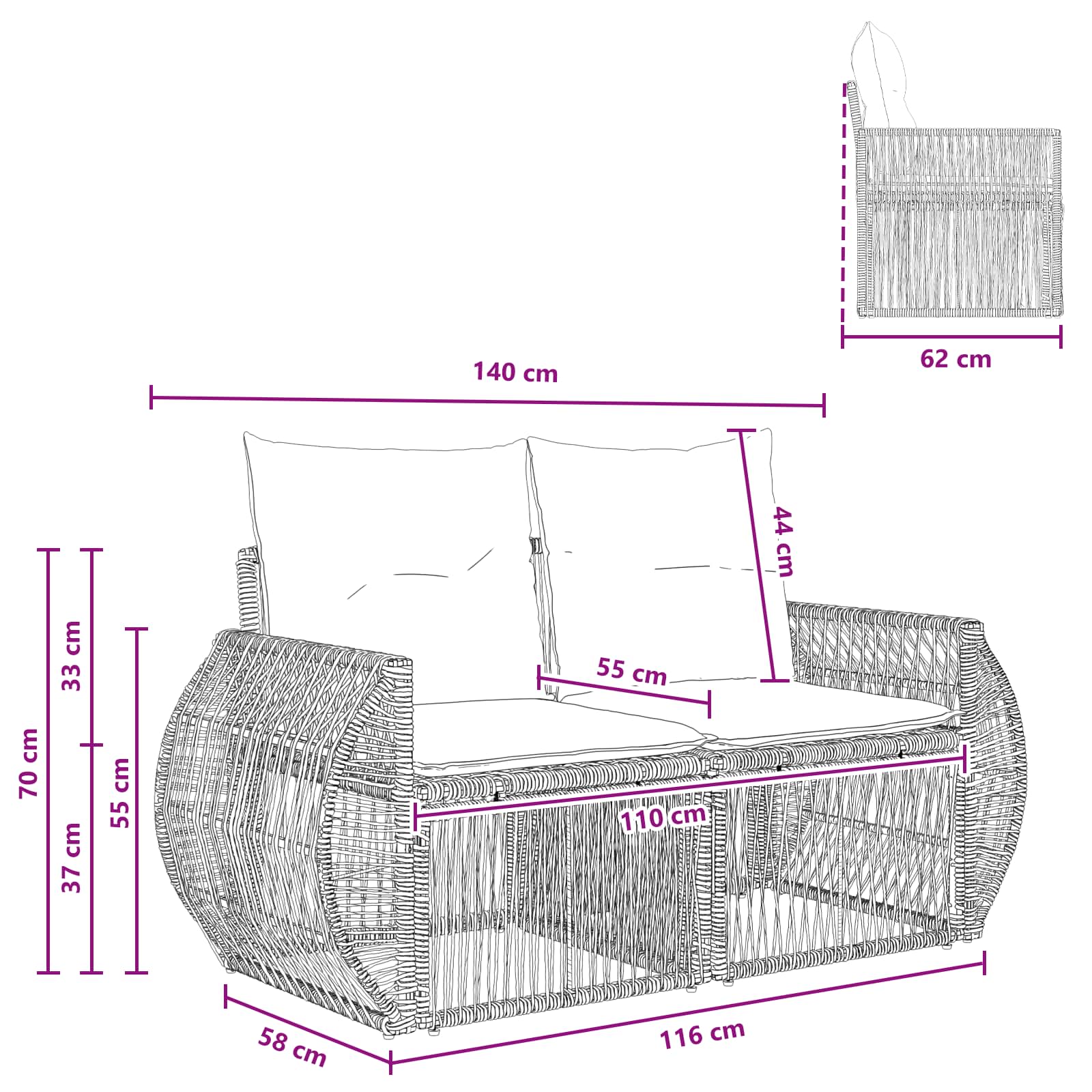 Tuinbank 2-Aantal zitplaatsen Beige poly rattan is nu te koop bij PeponiXL, paradijselijk wonen!