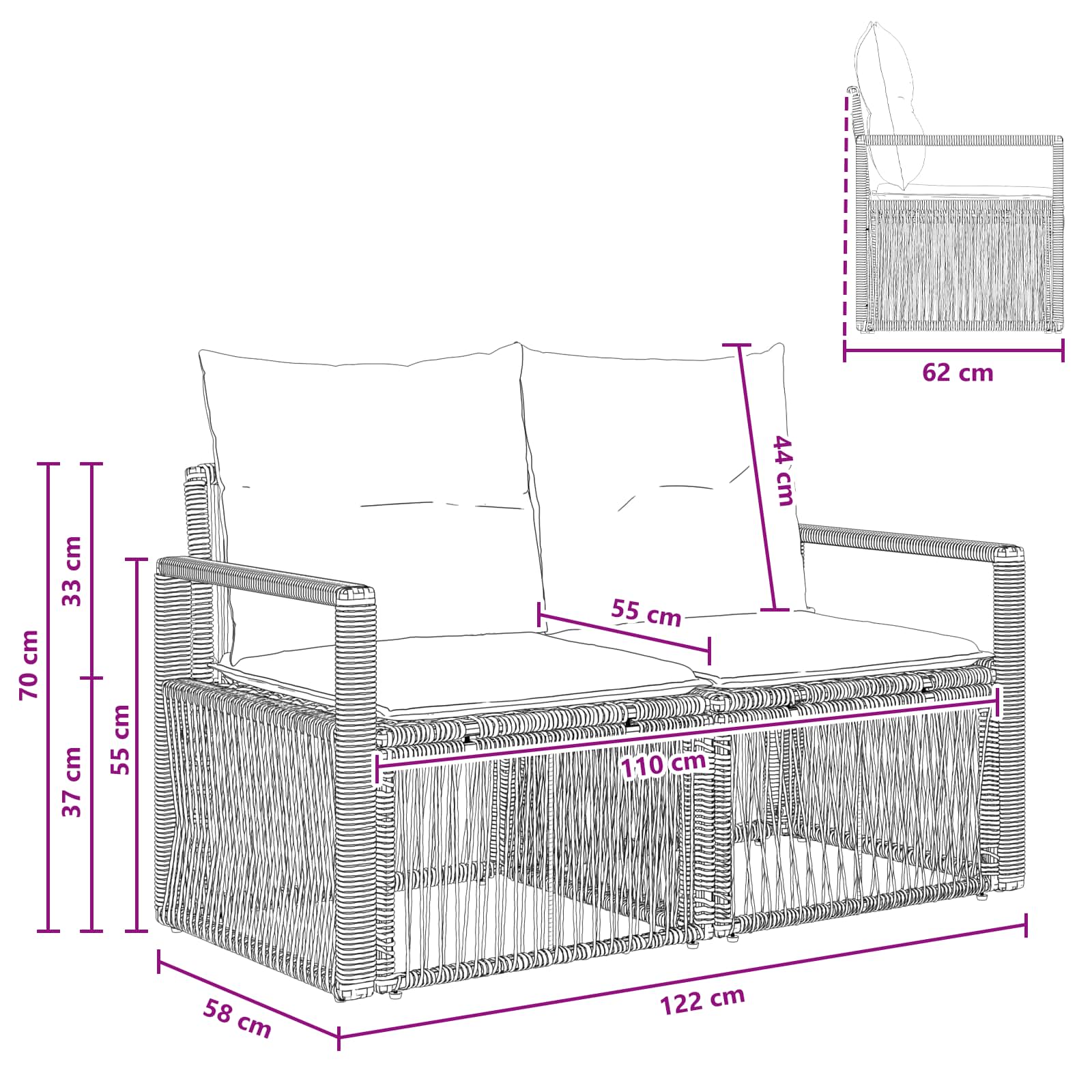 Tuinbank 2-Aantal zitplaatsen Beige poly rattan is nu te koop bij PeponiXL, paradijselijk wonen!