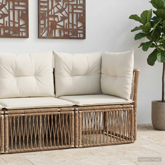 Hoeksofa eenheid Beige poly rattan is nu te koop bij PeponiXL, paradijselijk wonen!