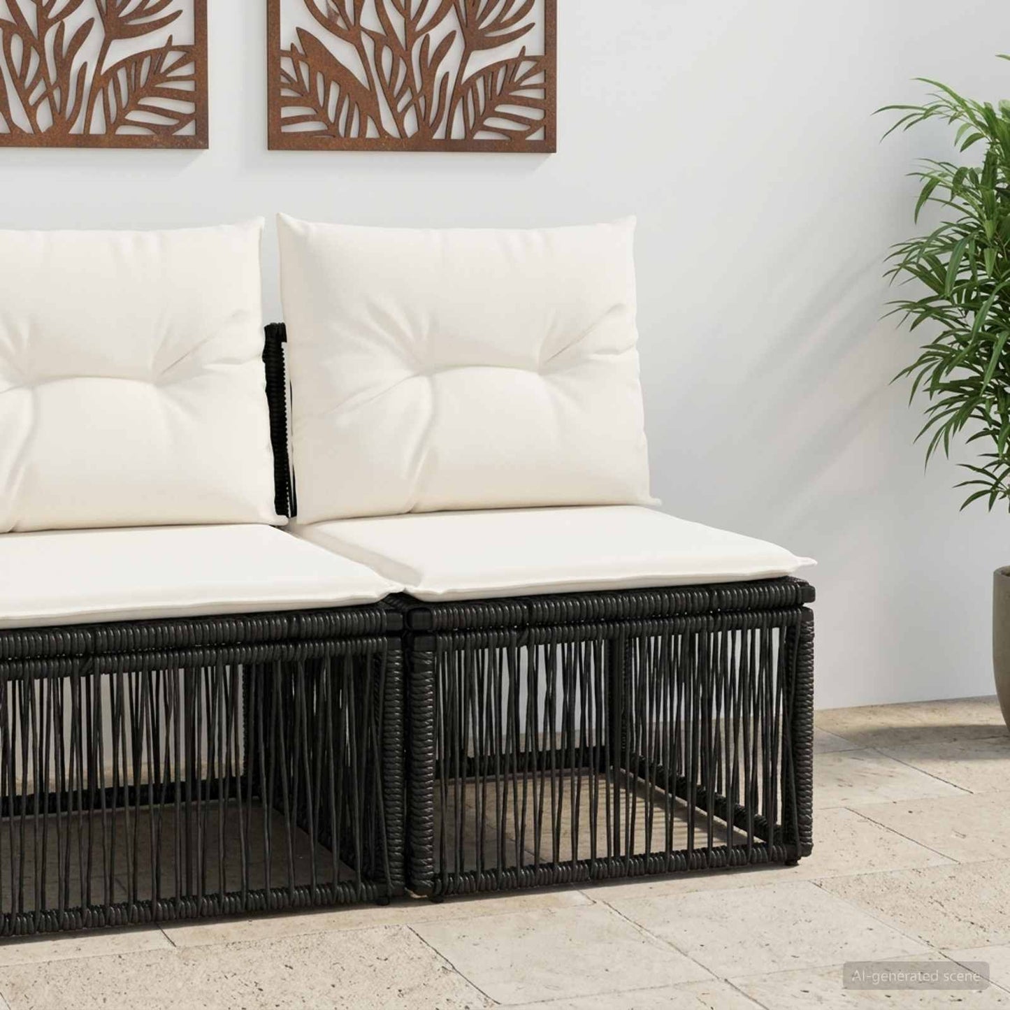 Armloze Sofa eenheid Zwart poly rattan is nu te koop bij PeponiXL, paradijselijk wonen!
