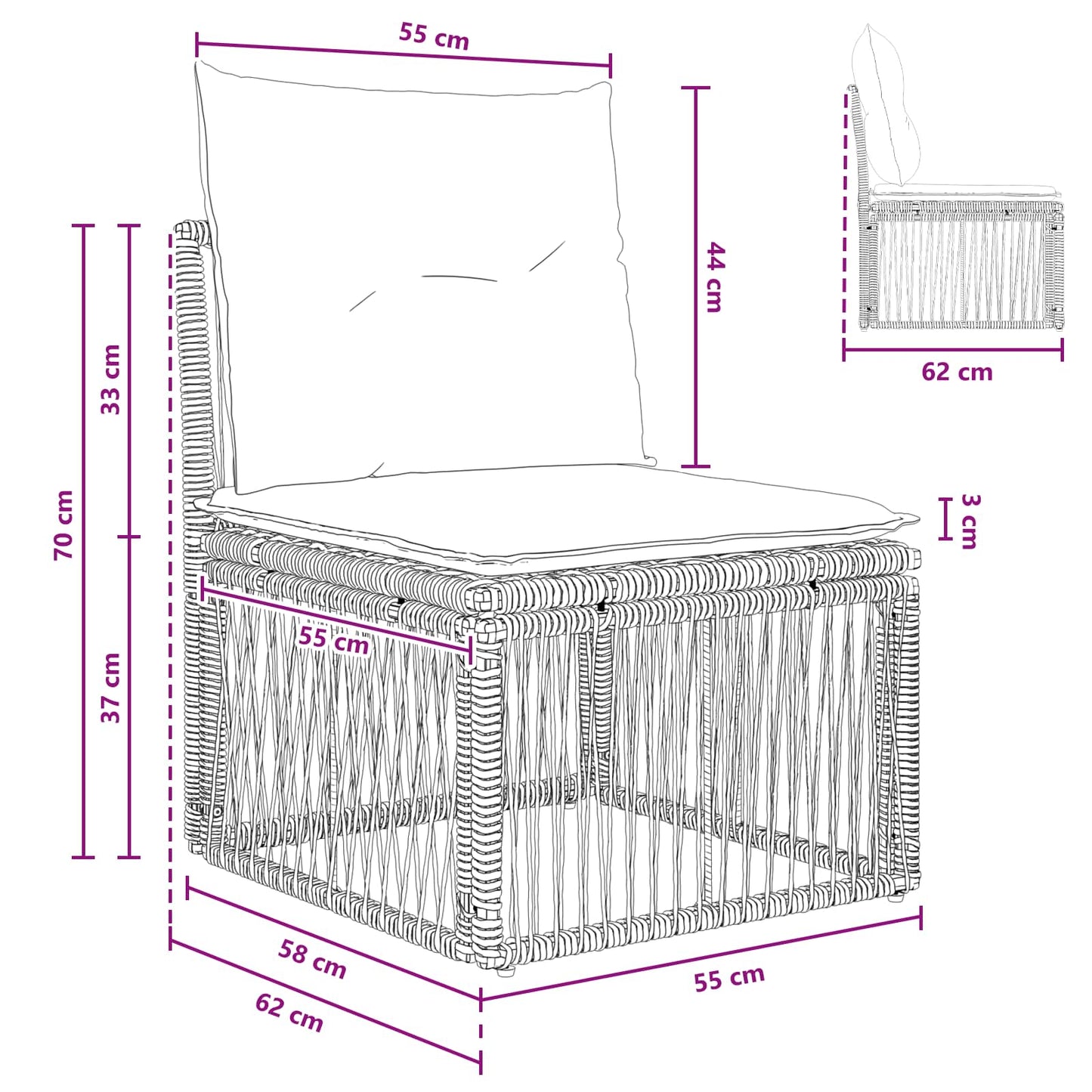 Armloze Sofa eenheid Zwart poly rattan is nu te koop bij PeponiXL, paradijselijk wonen!