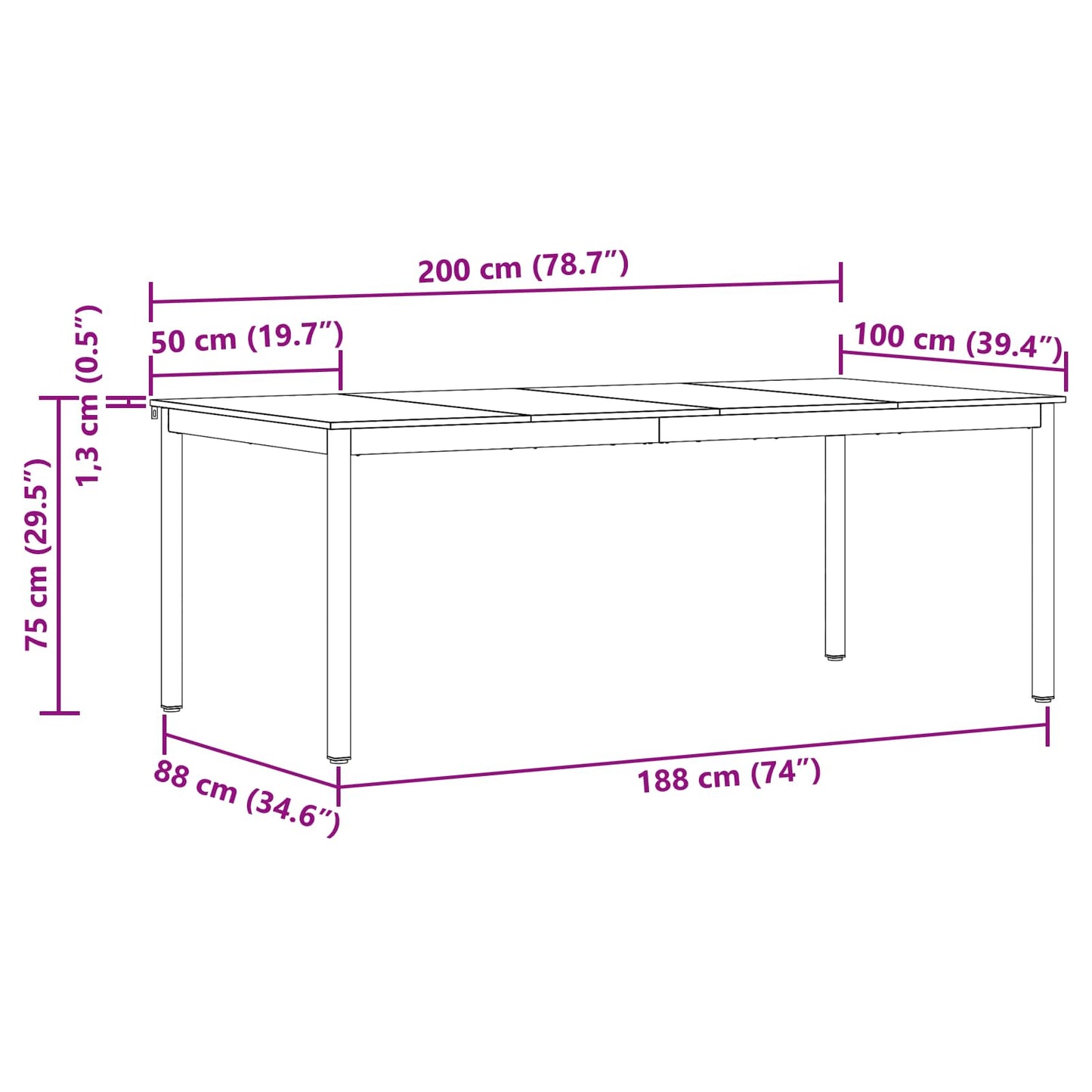 Eettafels 2 pcs 200 x 100 x 75 cm Bewerkt hout is nu te koop bij PeponiXL, paradijselijk wonen!