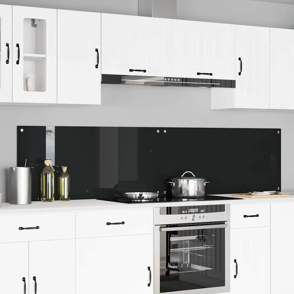 Keukenachterwand 2 pcs Zwart 110 x 50 cm gehard glas is nu te koop bij PeponiXL, paradijselijk wonen!