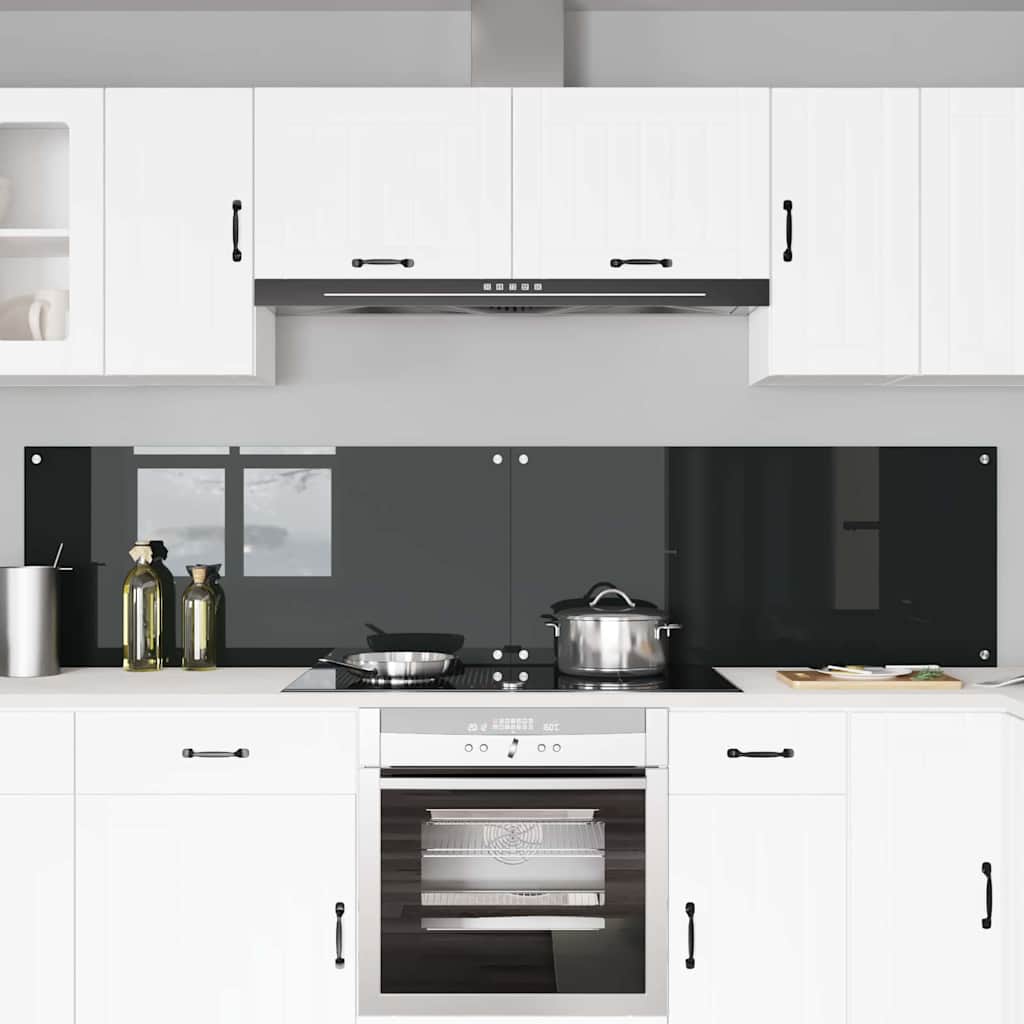 Keukenachterwand 2 pcs Zwart 110 x 50 cm gehard glas is nu te koop bij PeponiXL, paradijselijk wonen!