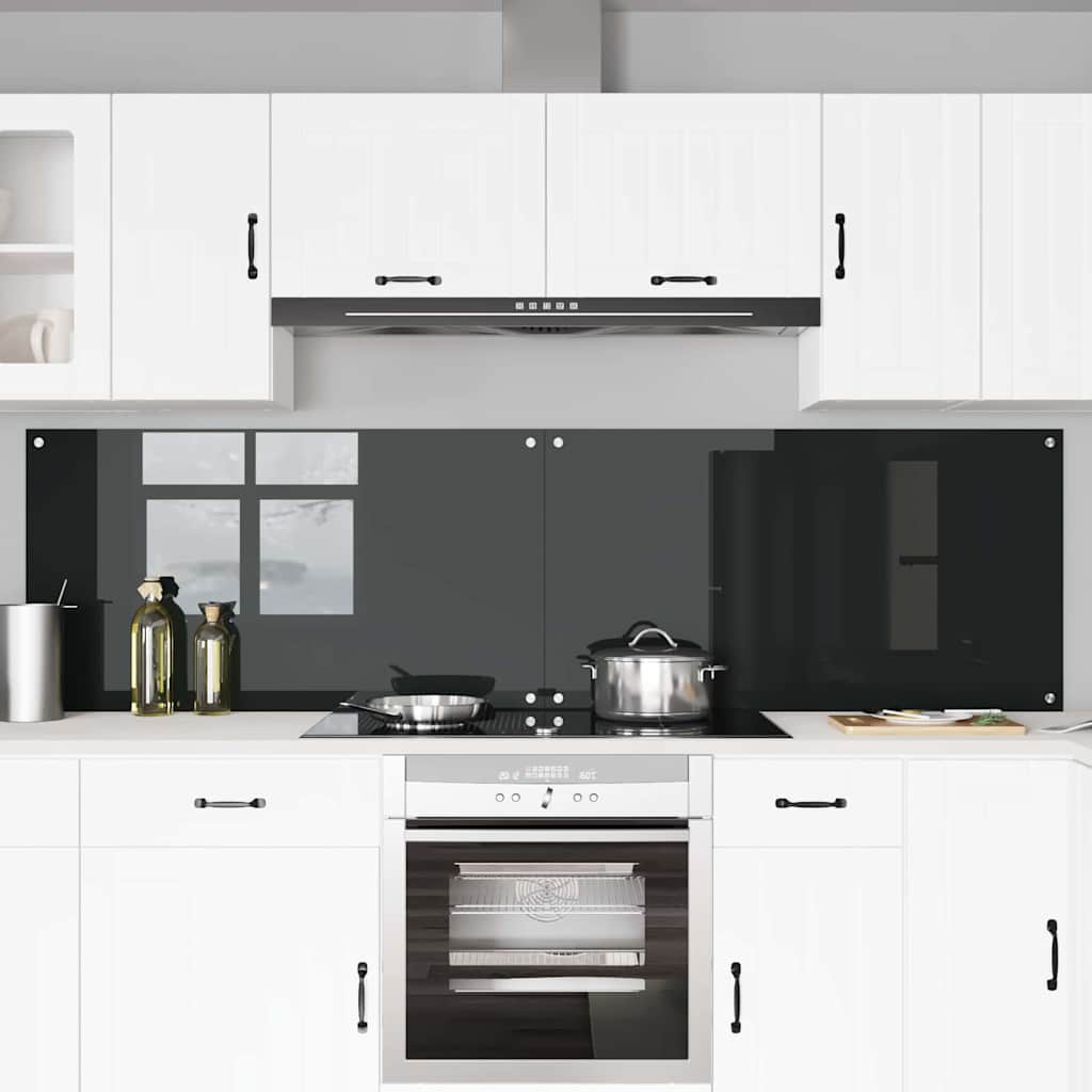 Keukenachterwand 2 pcs Zwart 110 x 60 cm gehard glas is nu te koop bij PeponiXL, paradijselijk wonen!