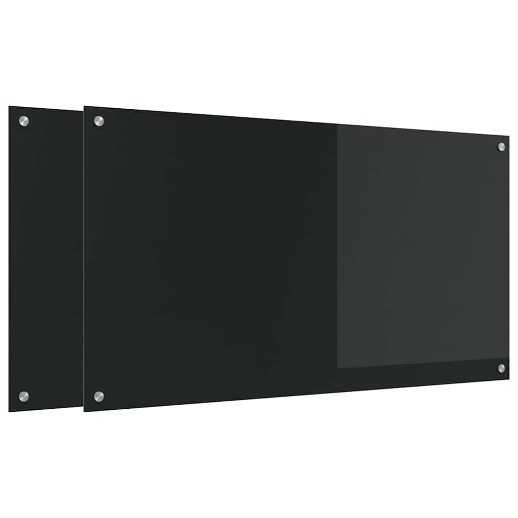 Keukenachterwand 2 pcs Zwart 110 x 60 cm gehard glas is nu te koop bij PeponiXL, paradijselijk wonen!