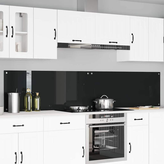 Keukenachterwand 2 pcs Zwart 120 x 50 cm gehard glas is nu te koop bij PeponiXL, paradijselijk wonen!
