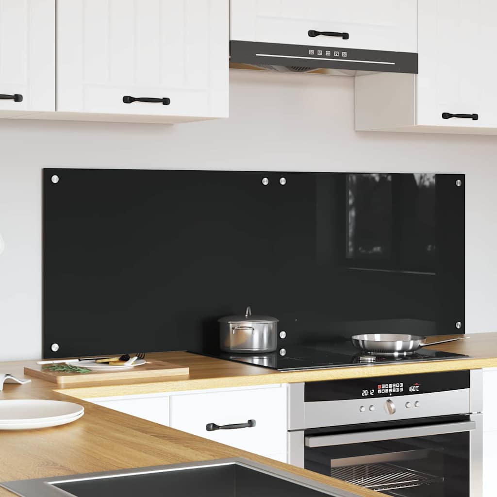 Keukenachterwand 2 pcs Zwart 70 x 50 cm gehard glas is nu te koop bij PeponiXL, paradijselijk wonen!