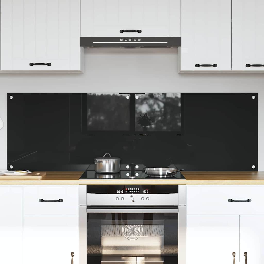 Keukenachterwand 2 pcs Zwart 80 x 50 cm gehard glas is nu te koop bij PeponiXL, paradijselijk wonen!