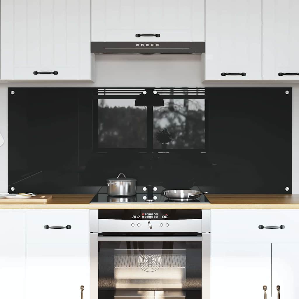 Keukenachterwand 2 pcs Zwart 80 x 60 cm gehard glas is nu te koop bij PeponiXL, paradijselijk wonen!