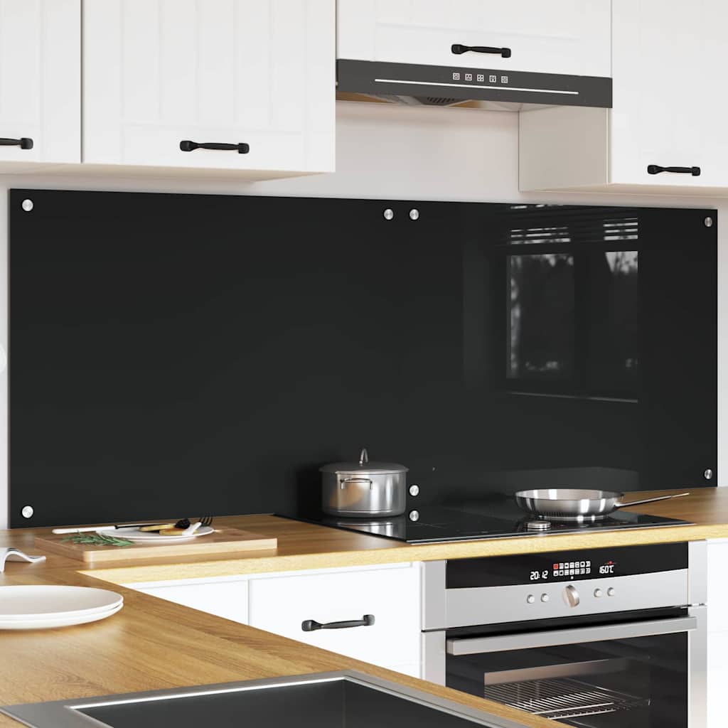 Keukenachterwand 2 pcs Zwart 80 x 60 cm gehard glas is nu te koop bij PeponiXL, paradijselijk wonen!