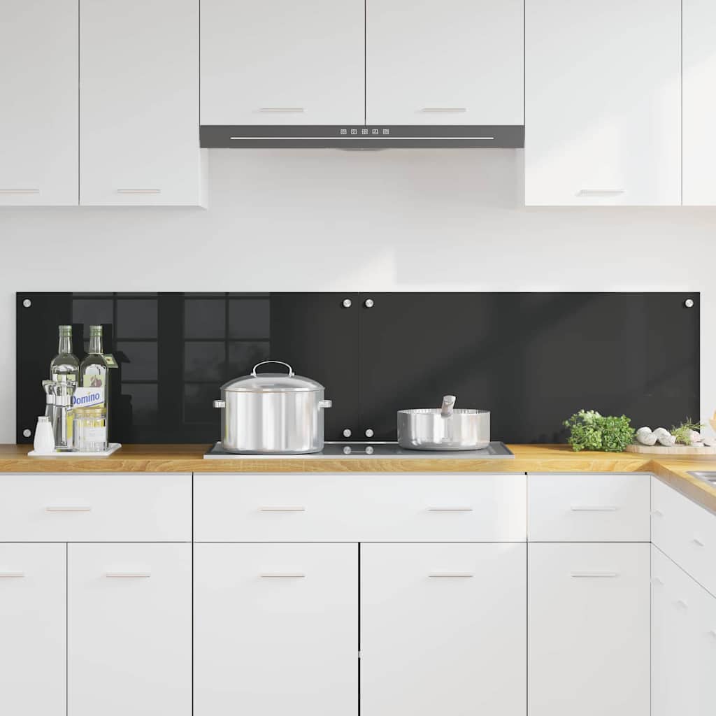 Keukenachterwand 2 pcs Zwart 90 x 40 cm gehard glas is nu te koop bij PeponiXL, paradijselijk wonen!