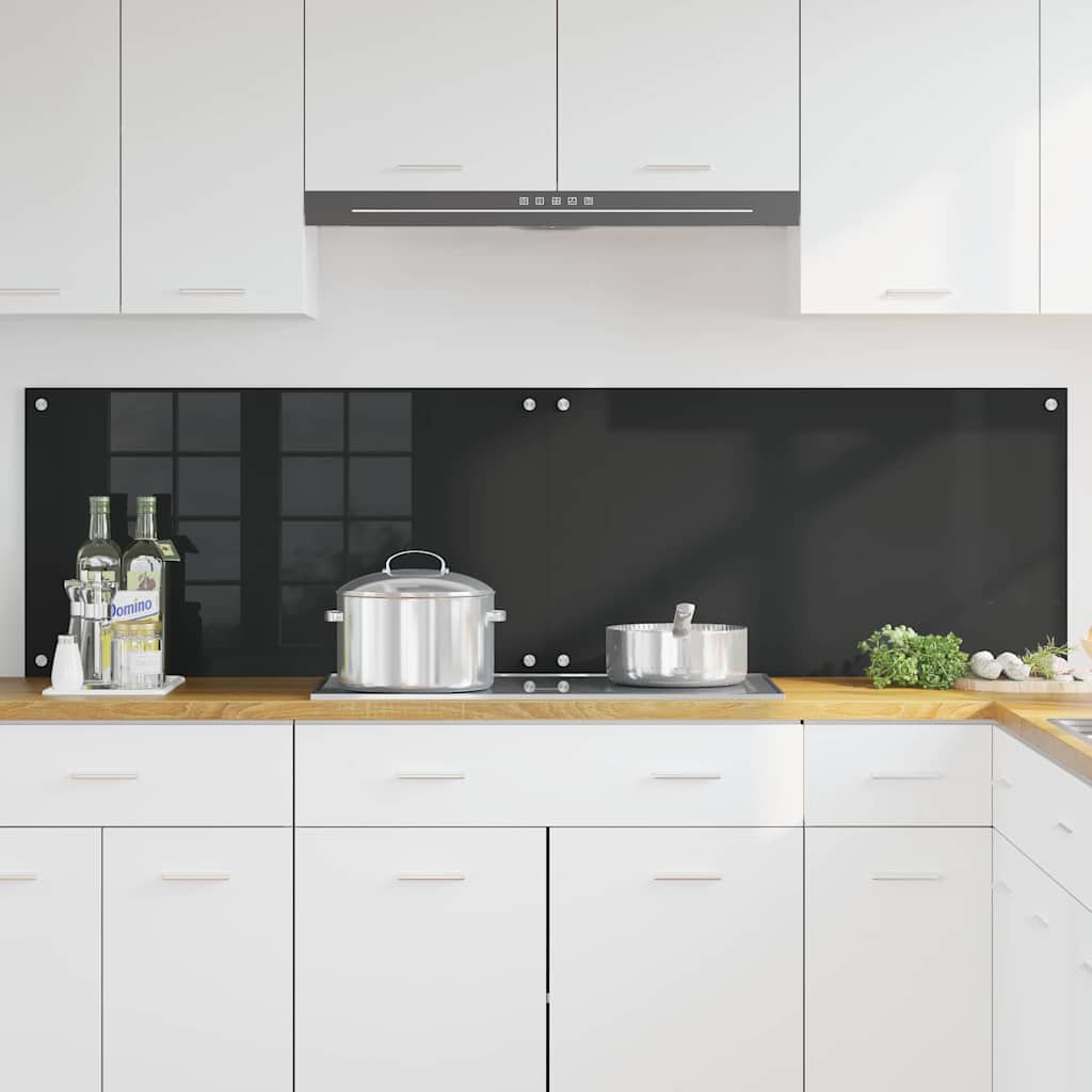 Keukenachterwand 2 pcs Zwart 90 x 50 cm gehard glas is nu te koop bij PeponiXL, paradijselijk wonen!