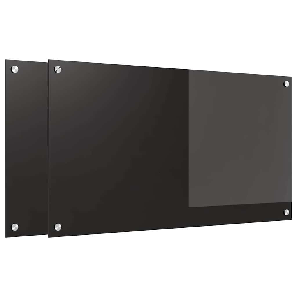 Keukenachterwand 2 pcs Zwart 90 x 50 cm gehard glas is nu te koop bij PeponiXL, paradijselijk wonen!