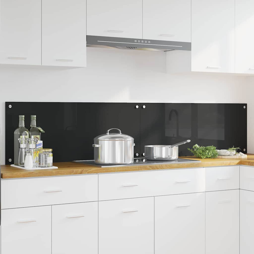 Keukenachterwand 2 pcs Zwart 100 x 40 cm gehard glas is nu te koop bij PeponiXL, paradijselijk wonen!