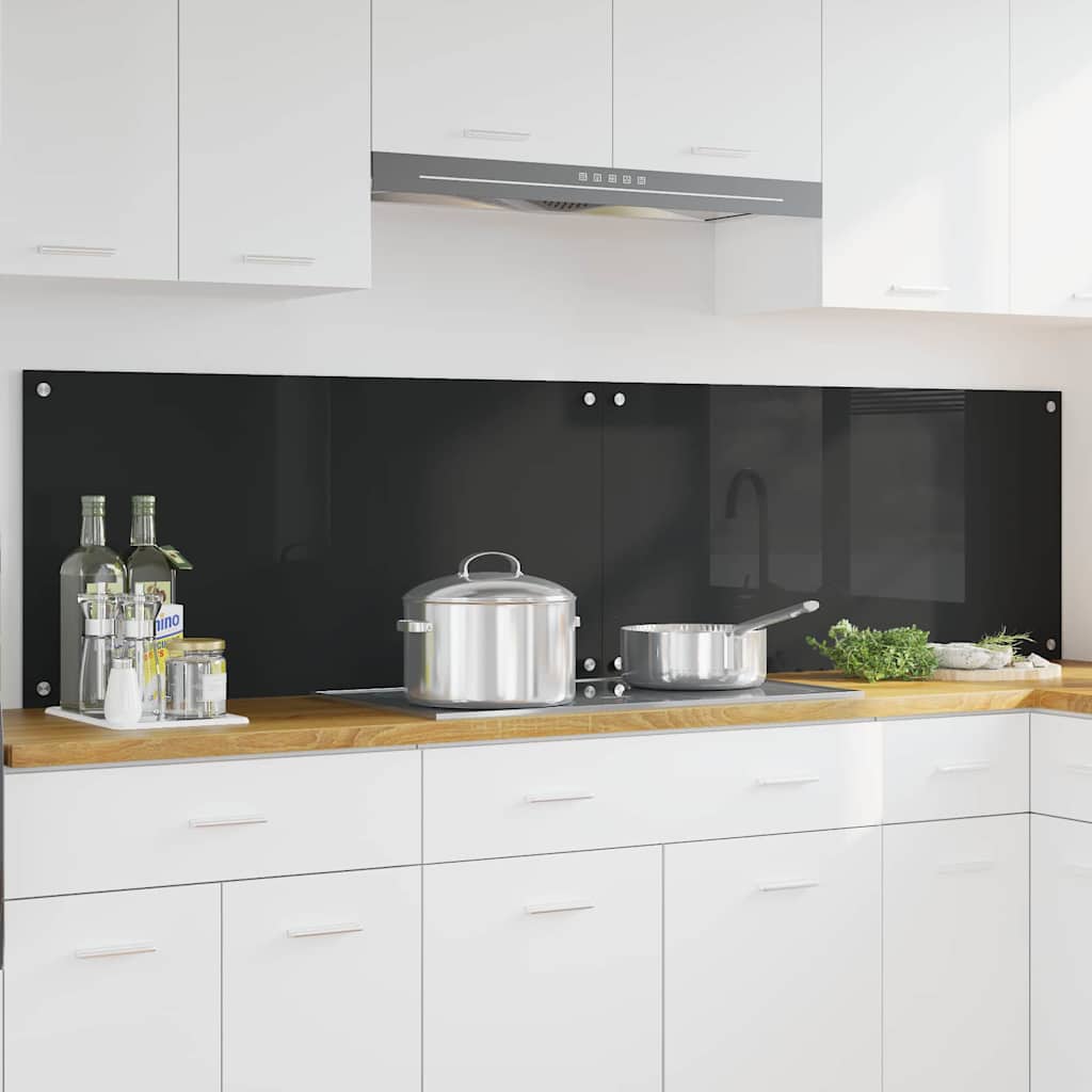 Keukenachterwand 2 pcs Zwart 100 x 50 cm gehard glas is nu te koop bij PeponiXL, paradijselijk wonen!
