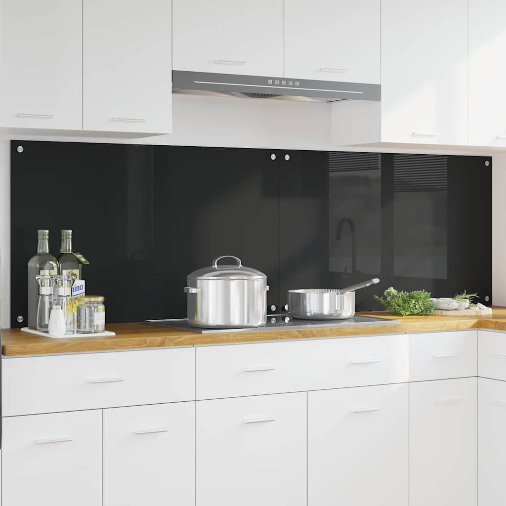 Keukenachterwand 2 pcs Zwart 100 x 60 cm gehard glas is nu te koop bij PeponiXL, paradijselijk wonen!