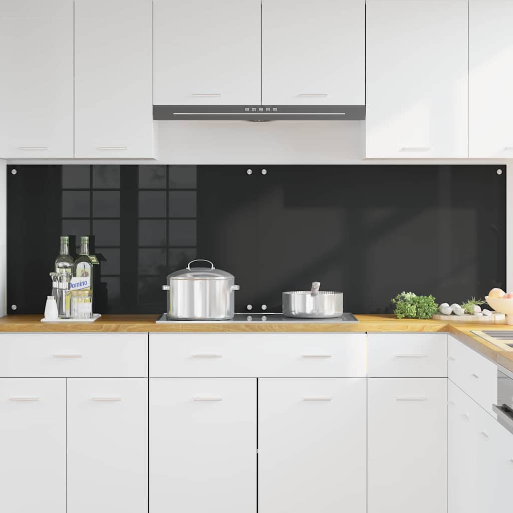 Keukenachterwand 2 pcs Zwart 100 x 60 cm gehard glas is nu te koop bij PeponiXL, paradijselijk wonen!