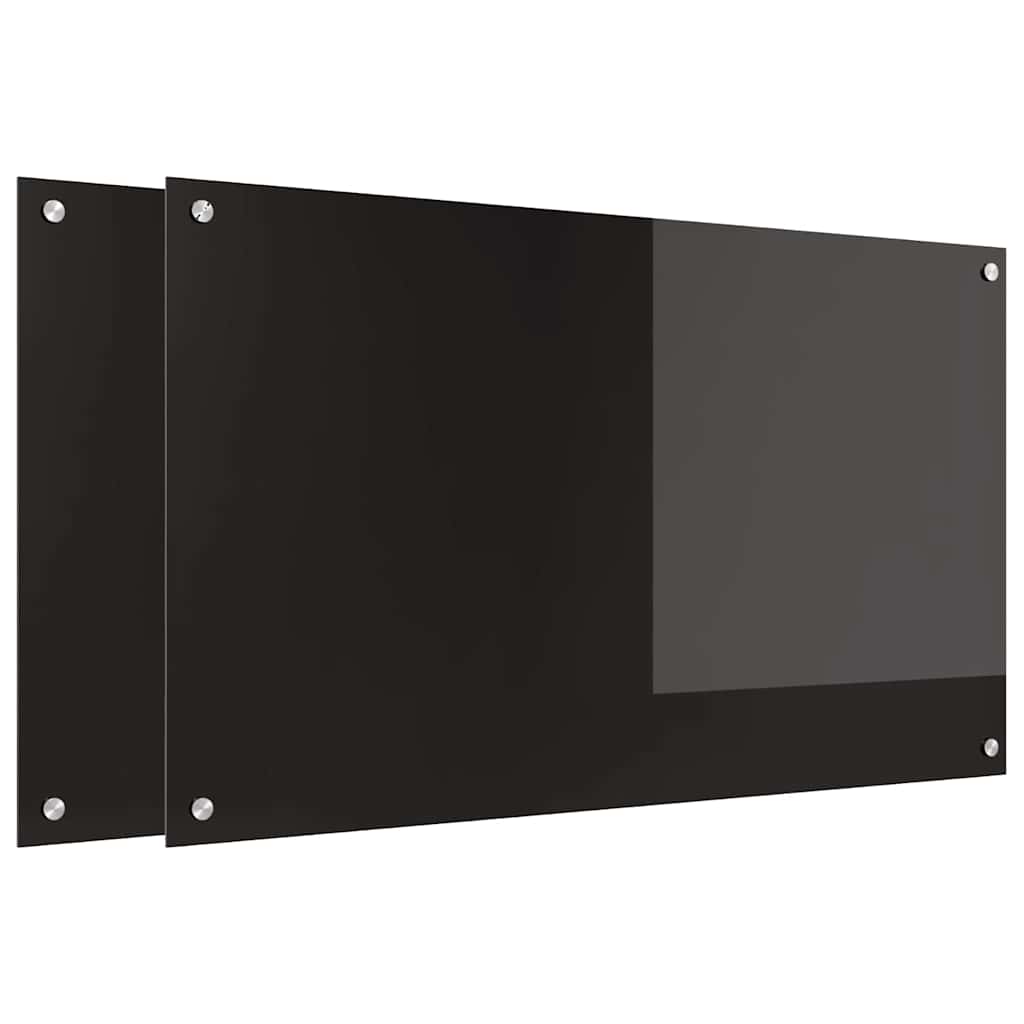 Keukenachterwand 2 pcs Zwart 100 x 60 cm gehard glas is nu te koop bij PeponiXL, paradijselijk wonen!