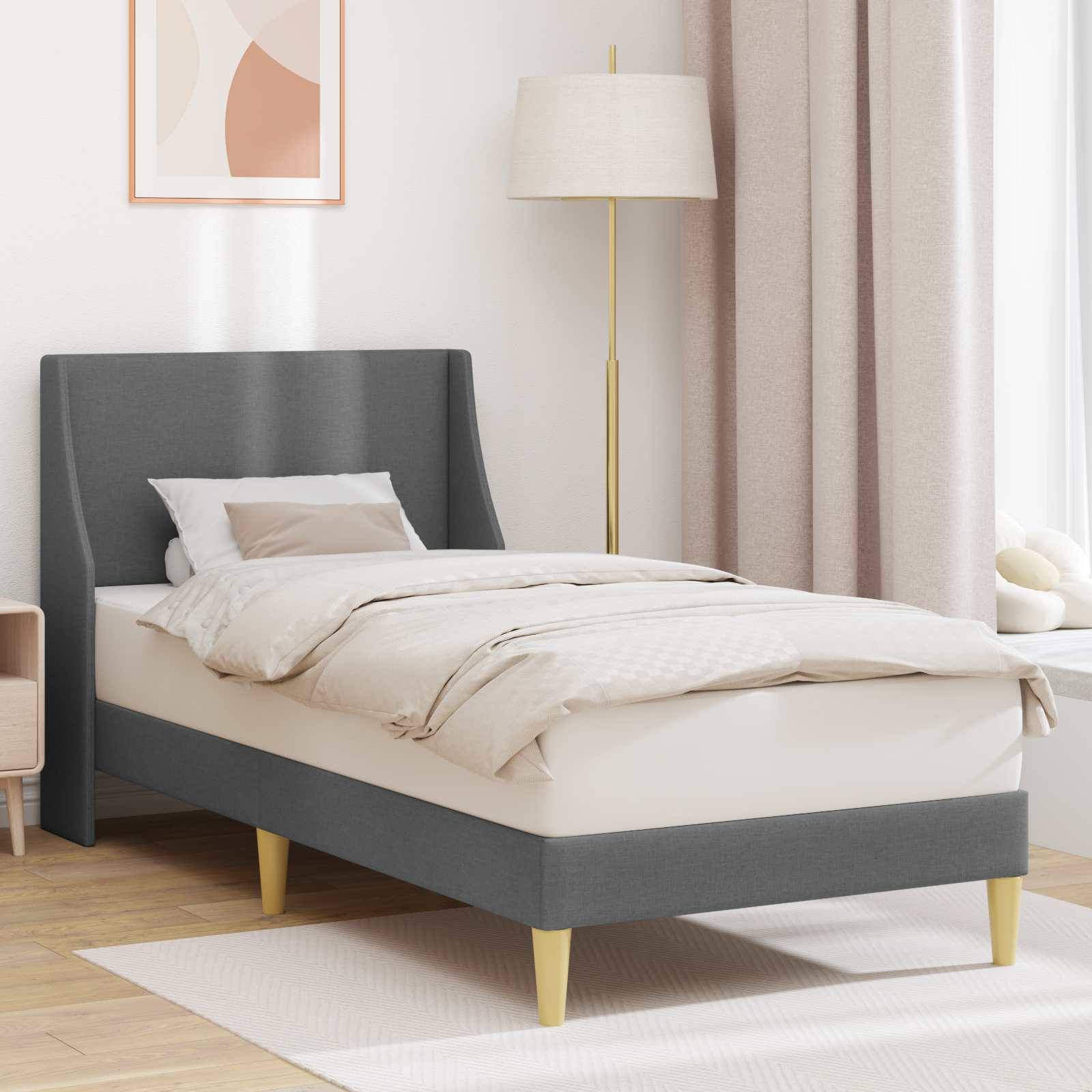 Bedframe met hoofdeinde Donkergrijs 90 x 190 cm Fluweel is nu te koop bij PeponiXL, paradijselijk wonen!