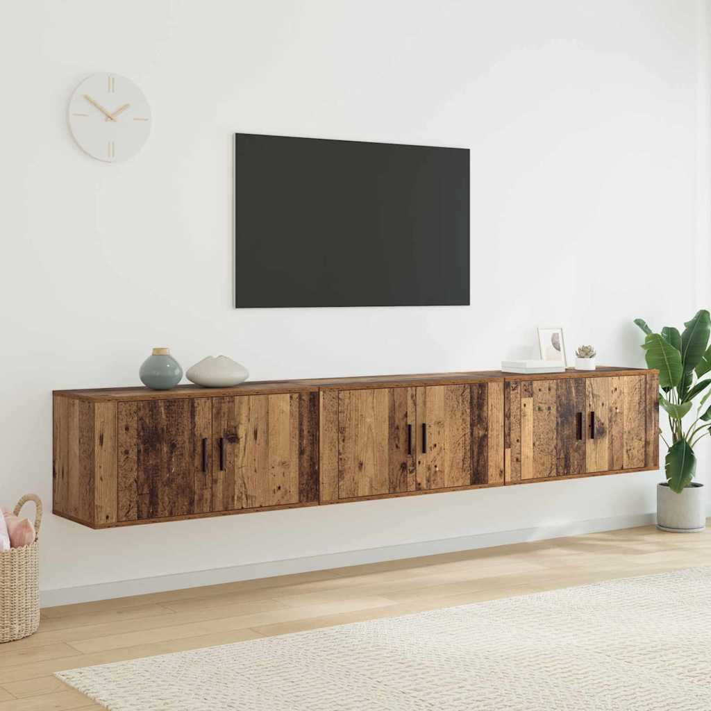 Wandtv-kast Set 3 pcs Oud Hout 80 x 34,5 x 40 cm Bewerkt hout is nu te koop bij PeponiXL, paradijselijk wonen!