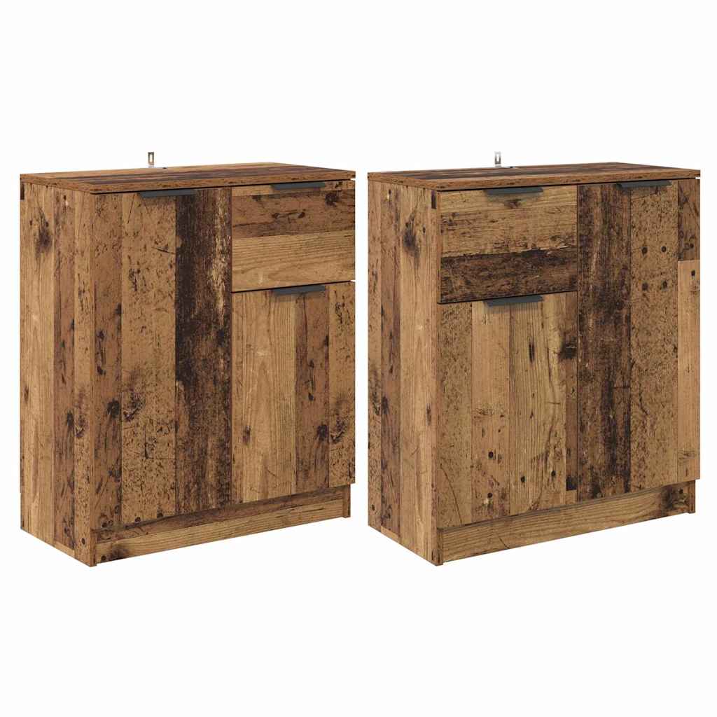 Dressoirs met lade 2 pcs Oud Hout 60 x 30 x 70 cm Bewerkt hout is nu te koop bij PeponiXL, paradijselijk wonen!