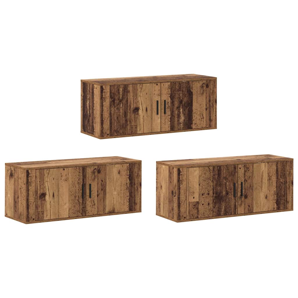 Wandtv-kast Set 3 pcs Oud Hout 100 x 34,5 x 40 cm Bewerkt hout is nu te koop bij PeponiXL, paradijselijk wonen!