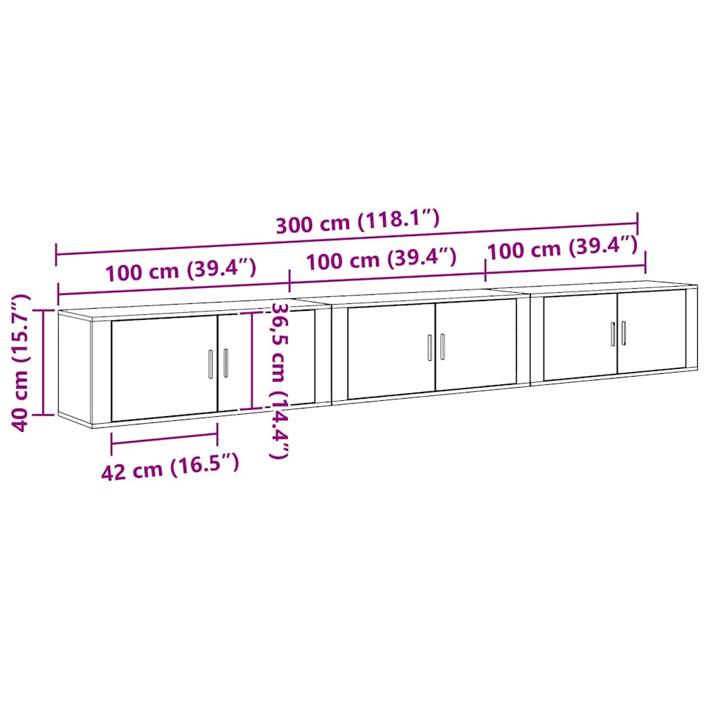 Wandtv-kast Set 3 pcs Oud Hout 100 x 34,5 x 40 cm Bewerkt hout is nu te koop bij PeponiXL, paradijselijk wonen!