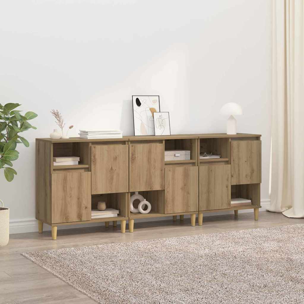 Dressoirs 3 pcs Artisan Eiken 60 x 35 x 70 cm Bewerkt hout is nu te koop bij PeponiXL, paradijselijk wonen!
