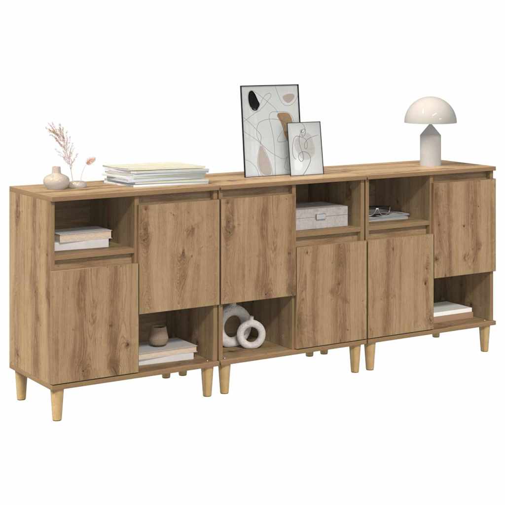 Dressoirs 3 pcs Artisan Eiken 60 x 35 x 70 cm Bewerkt hout is nu te koop bij PeponiXL, paradijselijk wonen!