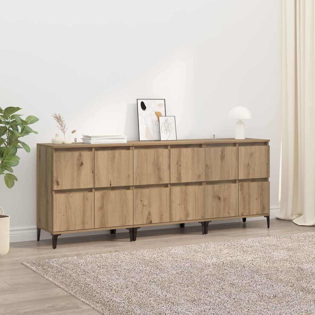 Dressoirs 3 pcs Artisan Eiken 60 x 35 x 70 cm Bewerkt hout is nu te koop bij PeponiXL, paradijselijk wonen!