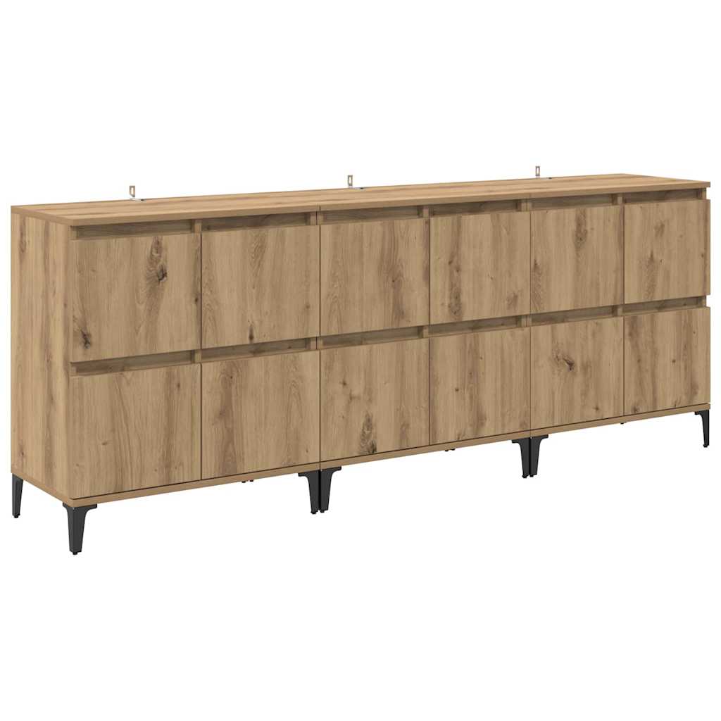 Dressoirs 3 pcs Artisan Eiken 60 x 35 x 70 cm Bewerkt hout is nu te koop bij PeponiXL, paradijselijk wonen!
